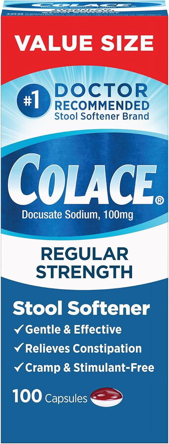 Colace Regular Strength Constipation Relief, Capsules, 100mg, 100 Count