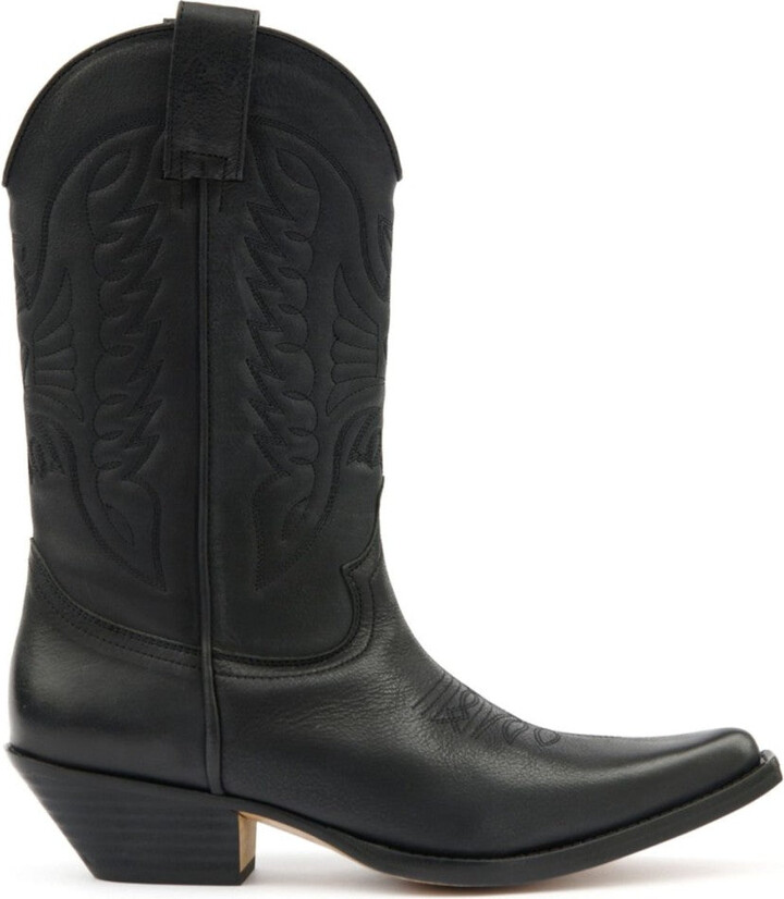 Pointed Toe Leather Boots With Double Pull-Tabs