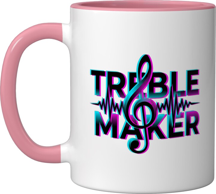 Treble Maker Music-Pun Collection by NLTS Treble Maker Retro Music Pun Synthwave Aesthetic Design Ceramic Mug, Pink/White