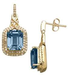 Lord & Taylor 14K Yellow Gold Blue Topaz and Diamond Earrings
