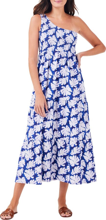 Nic+Zoe Shadow Palm One Shoulder Smocked Dress