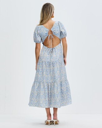 Glamorous Women's Blue Midi Dresses - Tie Back Tiered Midi Dress
