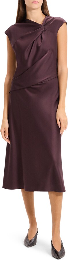 Theory Twist Bodice Satin Midi Dress