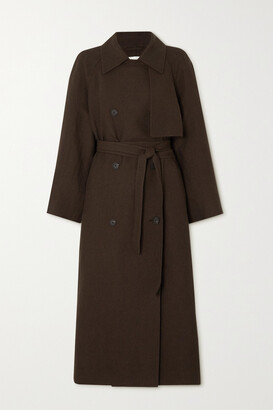 The Row Lucana Belted Oversized Linen-blend Coat - Brown