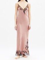 Thumbnail for your product : Carine Gilson V-neck Lace-trimmed Silk-satin Long Slip Dress - Light Brown