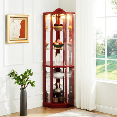 Astoria Grand Glass Cabinet Lighted Corner Cabinet Corner Display Curio Cabinet