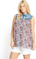 Thumbnail for your product : So Fabulous! So Fabulous Denim Chiffon Mix Blouse (Available in sizes 14-28)