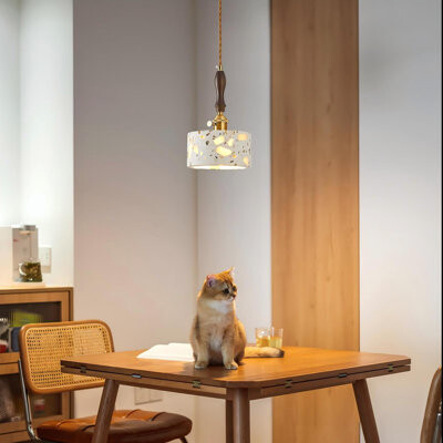 Orren Ellis Modern Terrazzo Pendant Light FixtureStone Pendant Lights With Wood AccentVintage Farmhouse Chandelier.(Gold)