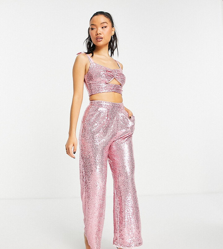 Jaded Rose Petite exclusive sequin jogger co-ord in baby pink ...