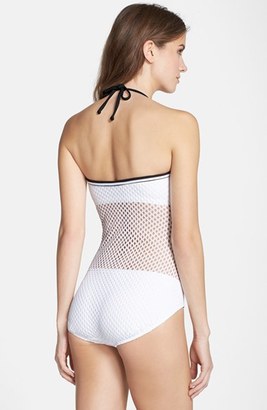 Robin Piccone Mesh Overlay One-Piece Halter Swimsuit