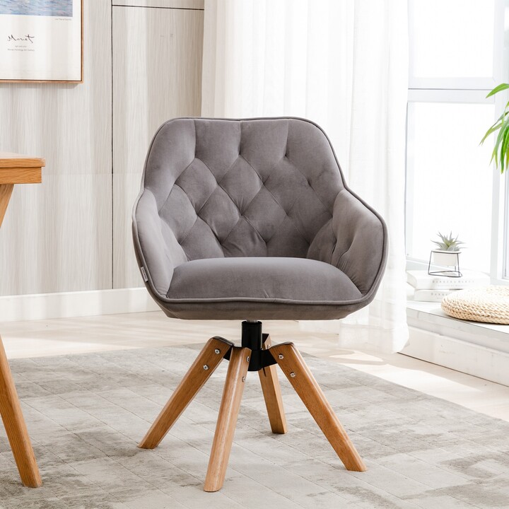 EDWINRAY Modern Home Office Desk Chair, Solid Wood Tufted Upholstered