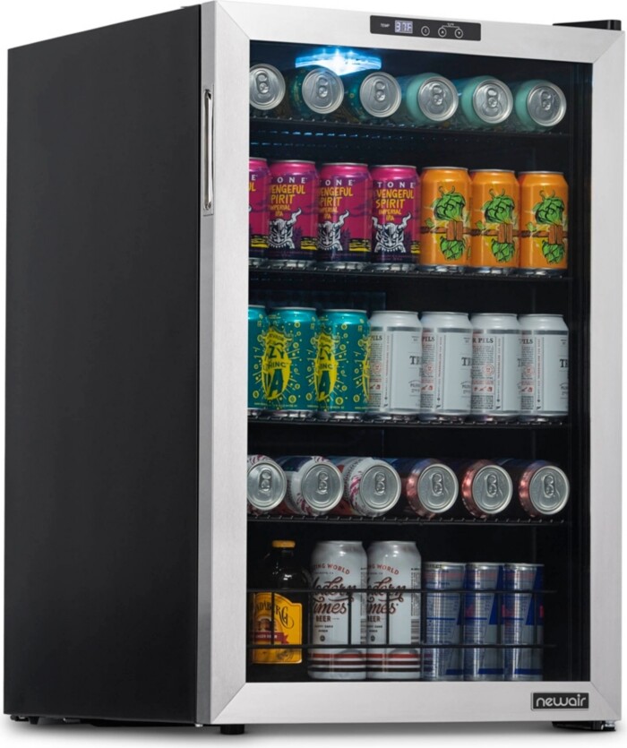 NewAir 160 Can Freestanding Beverage Fridge in Stainless Steel with Split Shelf and Precision