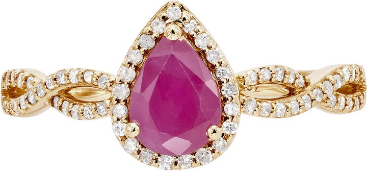 Frankie & Zoe 10K Yellow Gold Pear Cut Ruby & Diamond Halo Ring