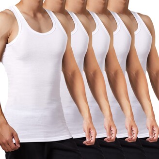 FALARY Mens Vest Tops Pack of 5 Tank Tops Fitted 100% Cotton Basic Plain  Color Underwear and Colours Black White Navy M
