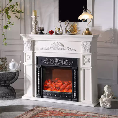 Fleur De Lis Living French-style solid wood simulated fire decorative fireplace cabinet