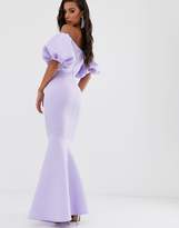 Thumbnail for your product : True Violet Black Label puff sleeve peplum maxi dress in lilac