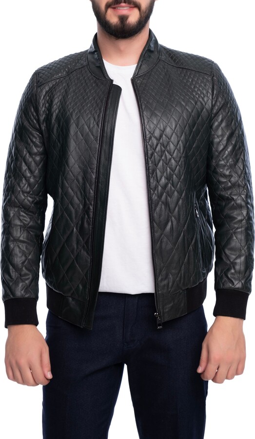 VELLAPAIS Quilted Leather Bomber Jacket