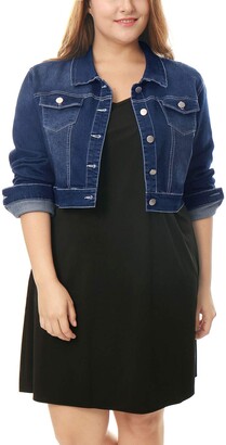 Uxcell Women's Plus Size Button Closed Cropped Denim Jacket Dark Blue 4X -  ShopStyle