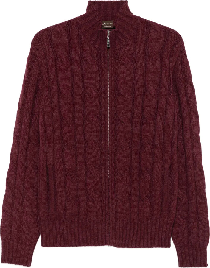 Doriani Cashmere Cable-Knit Zip-Front Cardigan
