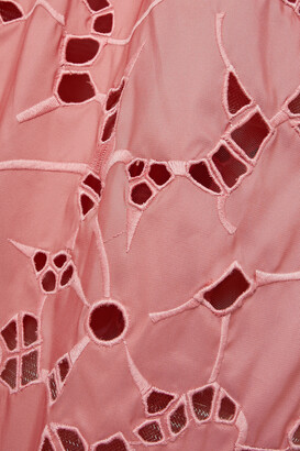 Oscar de la Renta One-shoulder Satin-trimmed Broderie Anglaise Taffeta Midi Dress - Pink