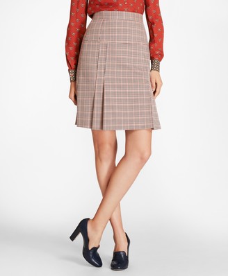 Brooks Brothers Petite Houndstooth-Checked Stretch-Wool Pleated Skirt