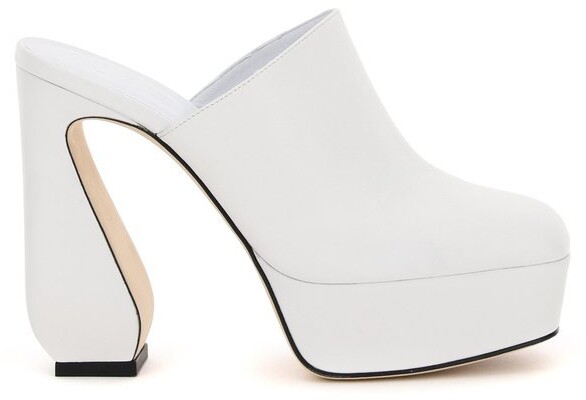 white platform block heels
