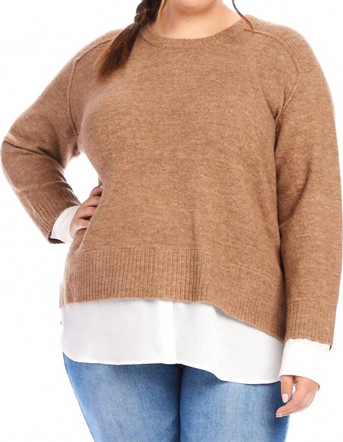 Karen Kane Plus Size Layered Crewneck Sweater In Wheat