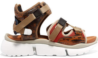 Chloé Sonnie Canvas, Mesh And Snake-effect Leather Sandals - Tan