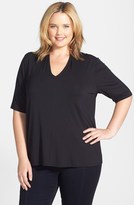 Thumbnail for your product : Sejour Elbow Sleeve V-Neck Jersey Top (Plus Size)