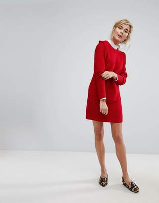 Paige Willow And Ribbed Jumper Dress With Frill Shoulder Detail