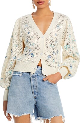 Aqua Cashmere Stripe Trim Novelty Button Cashmere Cardigan