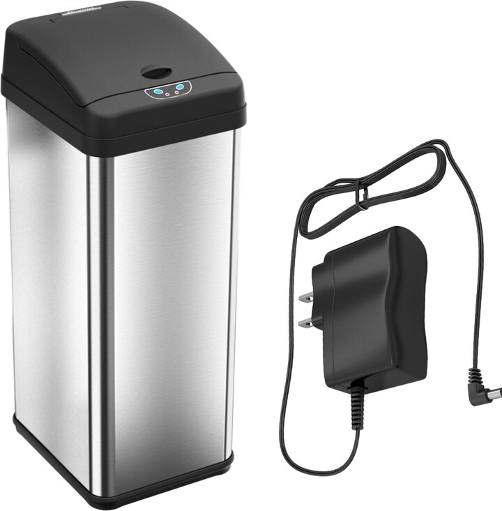 iTouchless 13 Gallon / 49 Liter Stainless Steel Kitchen Trash Can with Odor Filter and Ac Adapter