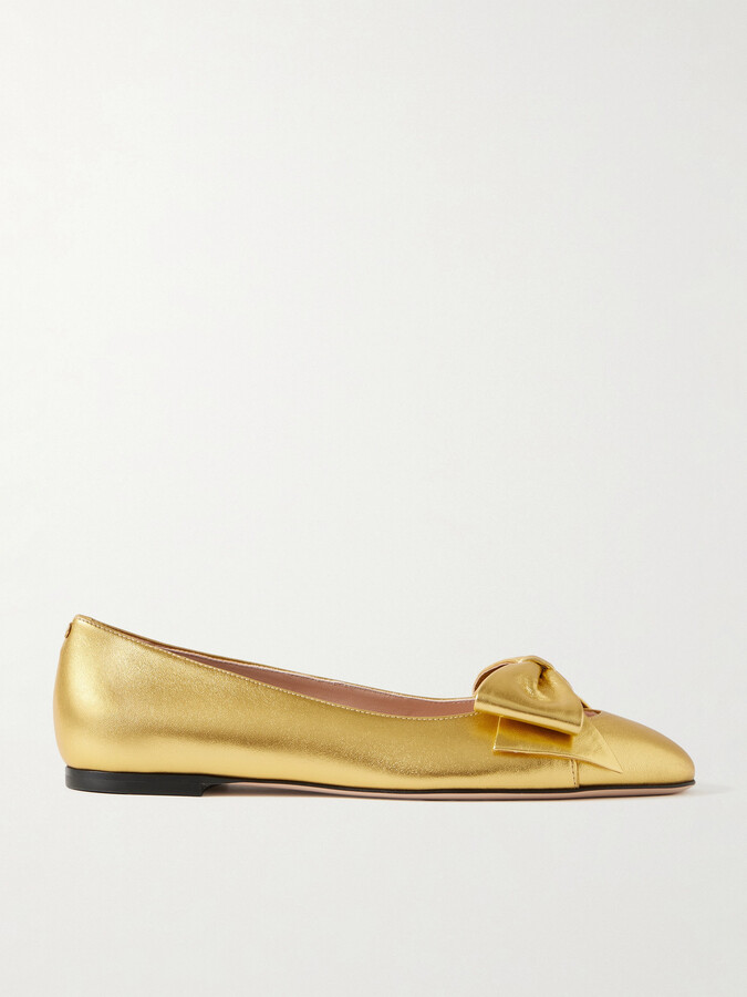 Valentino Garavani Bowow Metallic Leather Ballet Flats - Gold