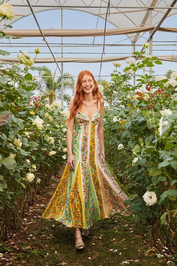 FARM RIO ACTIVE Multicolor Delicate Floral Stripes LENZING ECOVERO Euroflax Maxi Dress