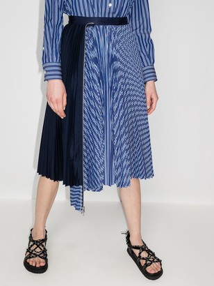 Sacai Contrasting-Panel Pleated Midi Skirt