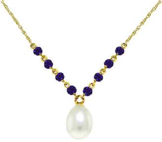 Galaxy Gold 14K Yellow Gold Drop Necklace with Natural Purple Amethysts & Grade A/A+ cultured Freshwater Pearl