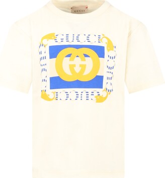 Gucci Ivory T-shirt For Boy With Yellow Logo