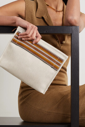Suitcase striped cotton and linen-blend canvas clutch