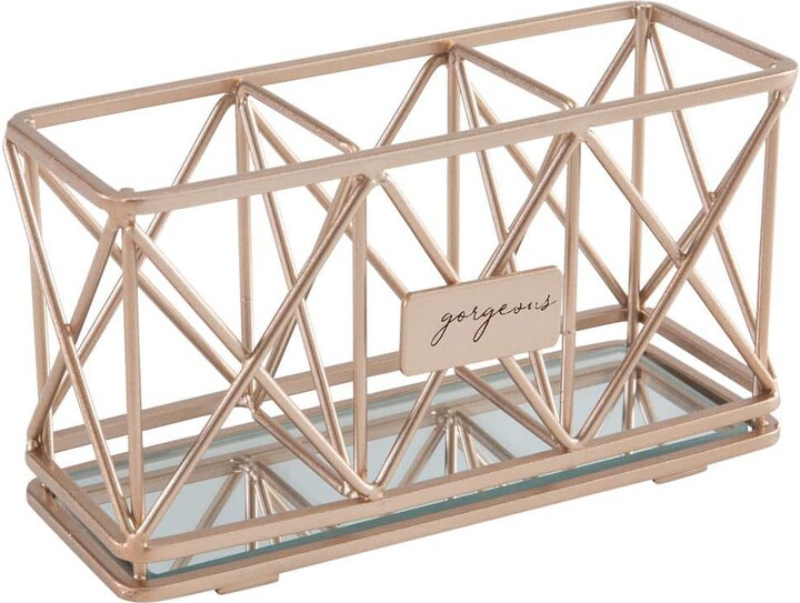 Home Details 3-Compartment Cosmetic Brush Pencil Holder in Pink Rose Gold