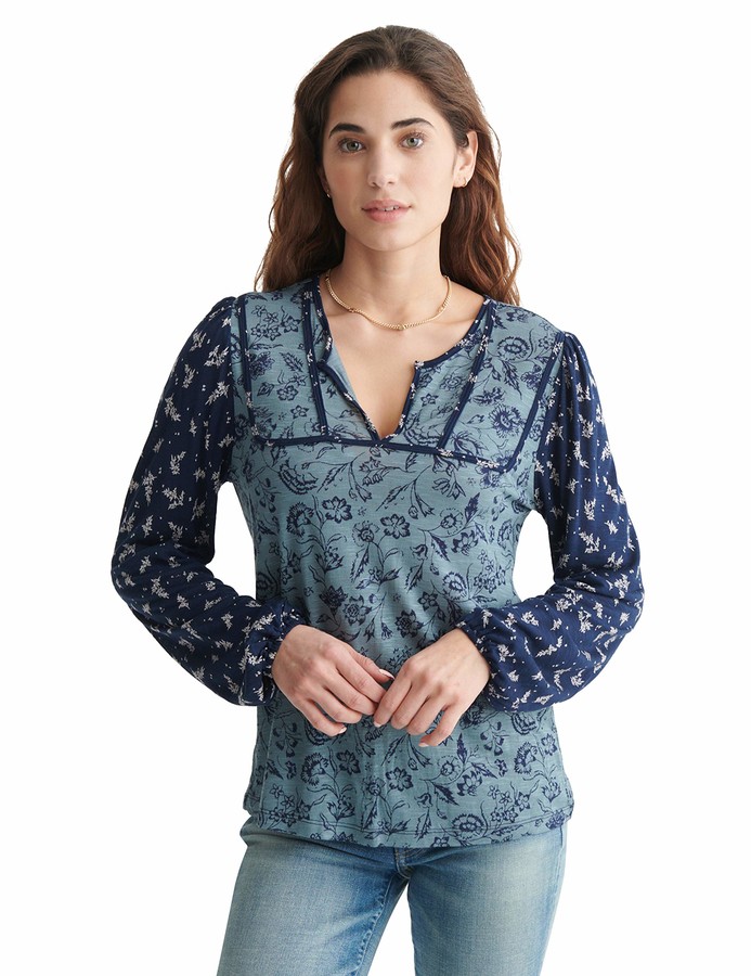 Lucky Brand Womens Paisley Peasant Top 