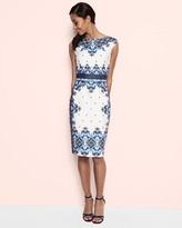 Thumbnail for your product : David Meister Cap Sleeve Baroque Print Dress, Blue/White