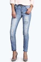 Thumbnail for your product : boohoo Sara Relaxed Light Wash Patchwork Boyfriend Jeans