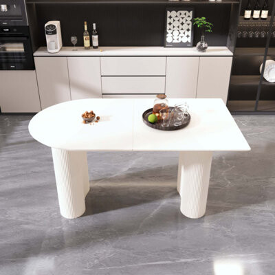 George Oliver Modern MDF Dining Table And Irregular Side Table, 4-8 Person Dining Table, Thick Engineering Wood Round Wave Table Legs, Home Kitchen Thick Elegant As