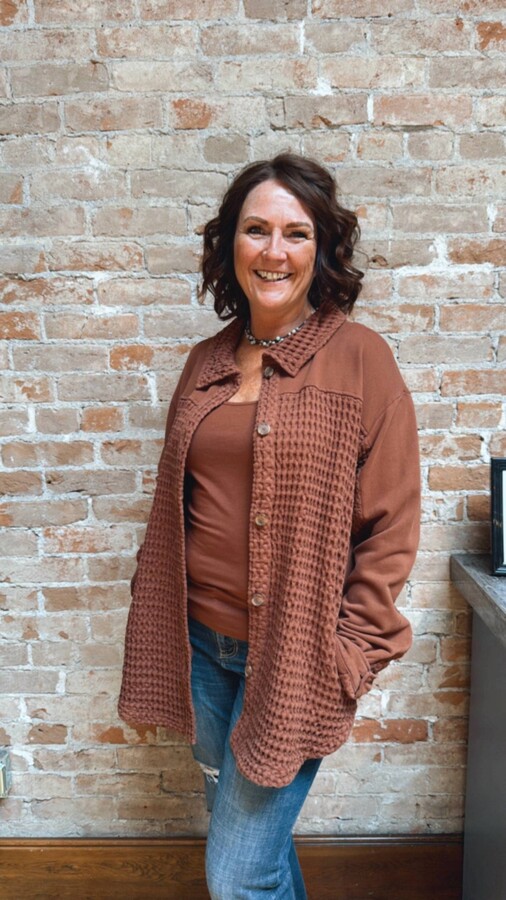 Mod-o-doc Long Sleeve Mixed Media Oversize Shirt In Maple Syrup