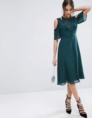 ASOS Cold Shoulder Midi Lace Dress With Rouleau Detail