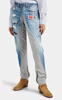 Thumbnail for your product : Greg Lauren Women's Mixed-Media Relaxed Jeans - Blue