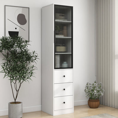 NFusion Clarity Three-Drawer Storage Cabinet with Black-Framed Glass Doors and Ample Vertical Space
