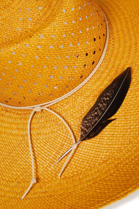 Zimmermann Feather-embellished Perforated Raffia Sunhat