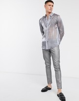 Thumbnail for your product : ASOS DESIGN regular fit silver high shine shirt