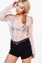 Thumbnail for your product : boohoo Womens Aimee Lace Frill Cold Shoulder Top